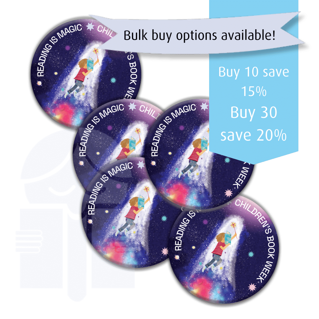 5 round pin badges are fan across the image underneath text on a graphic frame that read "bulk buy options available. Buy 10 save 15 percent, buy 30 save 20 percent.