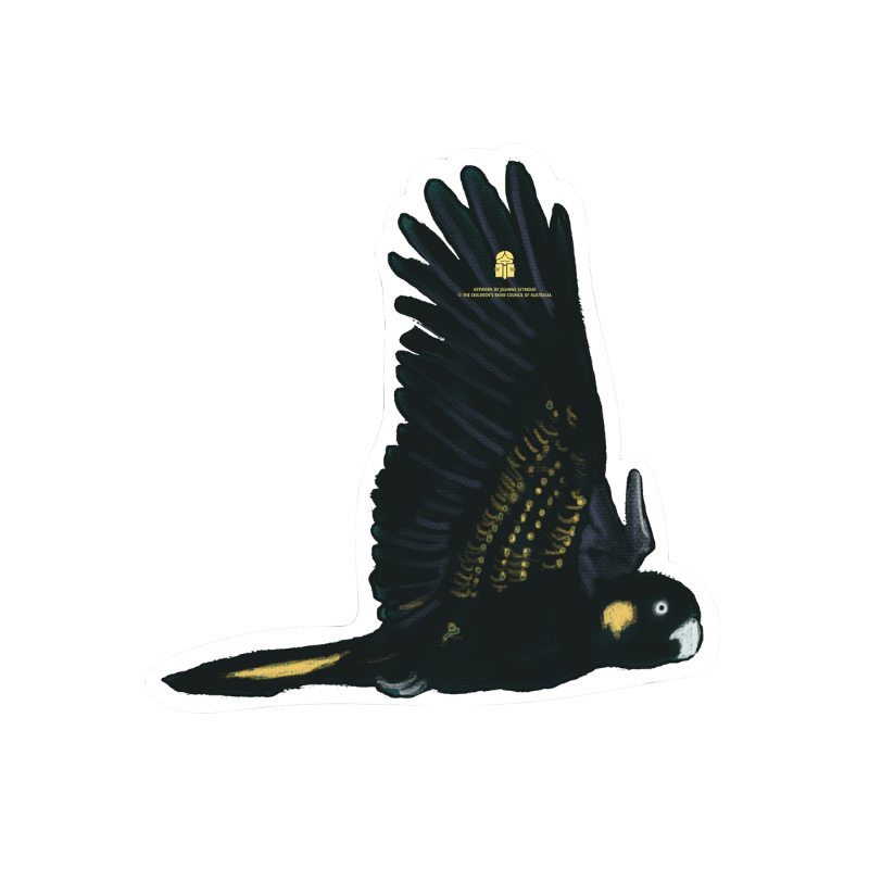 illustration of a black cockatoo in flight